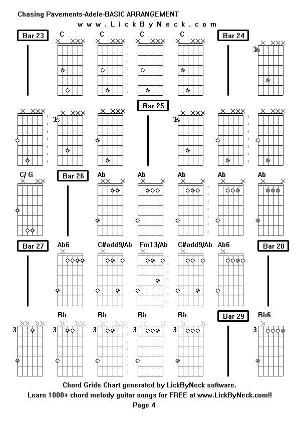 Chord Grids Chart of chord melody fingerstyle guitar song-Chasing Pavements-Adele-BASIC ARRANGEMENT,generated by LickByNeck software.